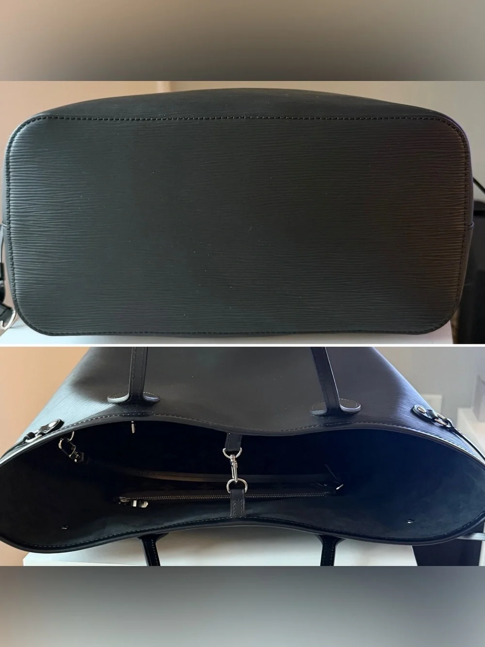 Louis Vuitton Neverfull MM Black Epi Leather Tote Silver Hardware with Pochette